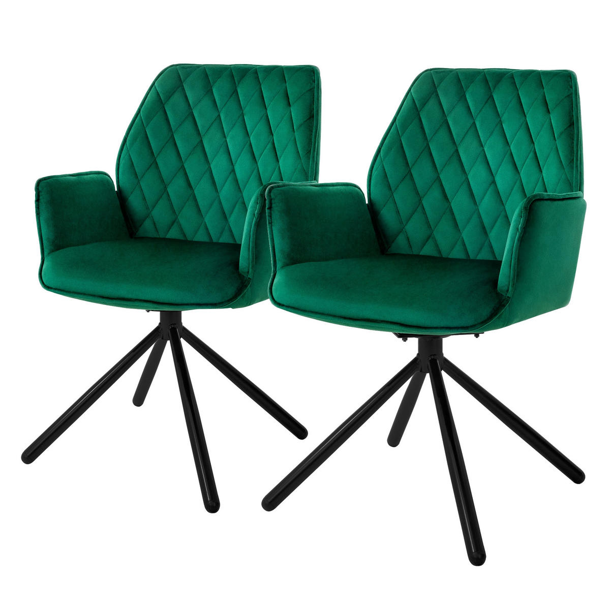 DREHSTUHL Samt Dunkelgrün 2er Set - Dunkelgrün, Metall (63/90/57cm) - ML-DESIGN