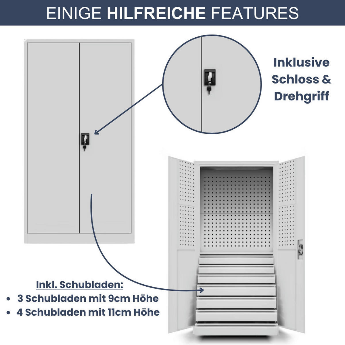 WERKZEUGSCHRANK mit Schubladen TOM 185x92x50cm Grau - Grau, Metall (92/185/50cm) - DELUKE
