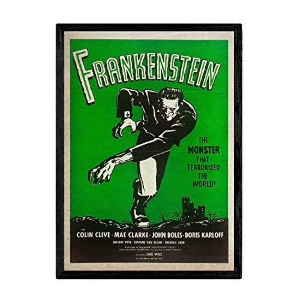 POSTER Frankenstein Vintage A4 Schwarzer Rahmen - Schwarz, Papier (29.7/5/21cm) - Nacnic