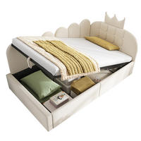 KINDERBETT Polsterbett 90/200 cm aus Samt mit Stauraum und Kronen-Gitter-Design Beige - Beige, Textil (90/200cm) - Modenvie