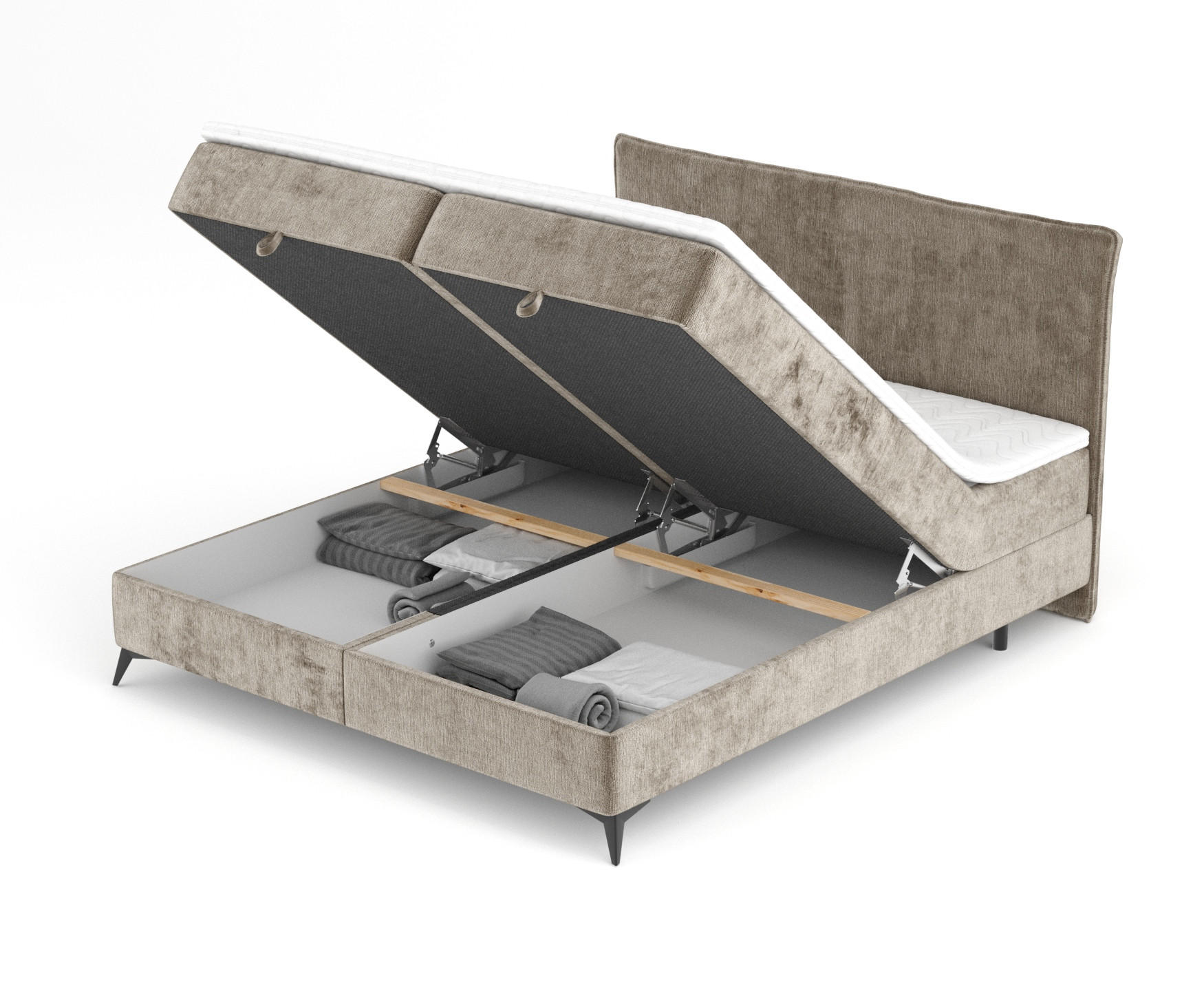 BOXBETT Peru Beige 200/200 cm im Chenille-Stoff - Beige/Schwarz, Holz/Holzwerkstoff (200/200cm) - Maison de Reve