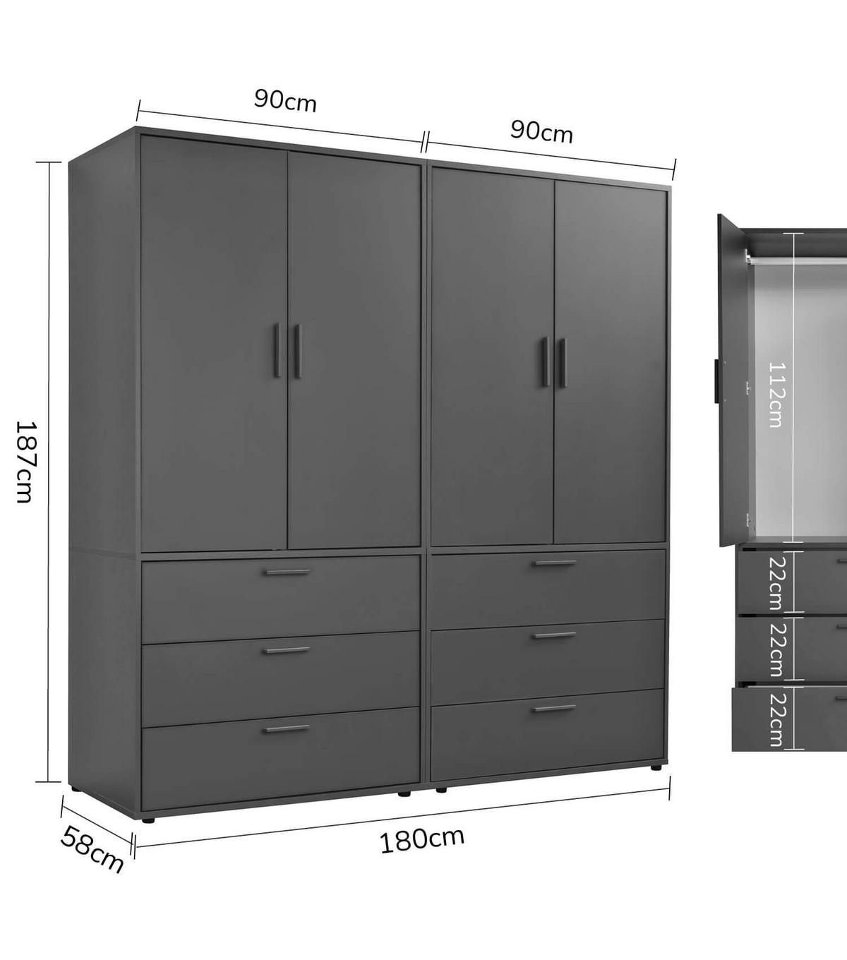 KLEIDERSCHRANK Der Grenzenlose - Anthrazit, Holzwerkstoff (180/187/58cm) - Mokebo