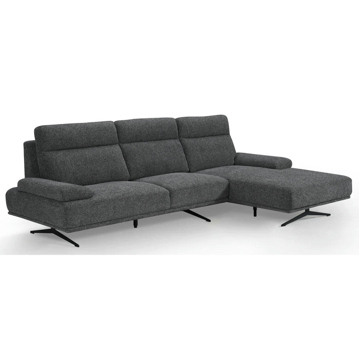 ECKSOFA Webstoff Grau - Schwarz/Grau, Textil/Metall (304/176cm) - Furnhouse