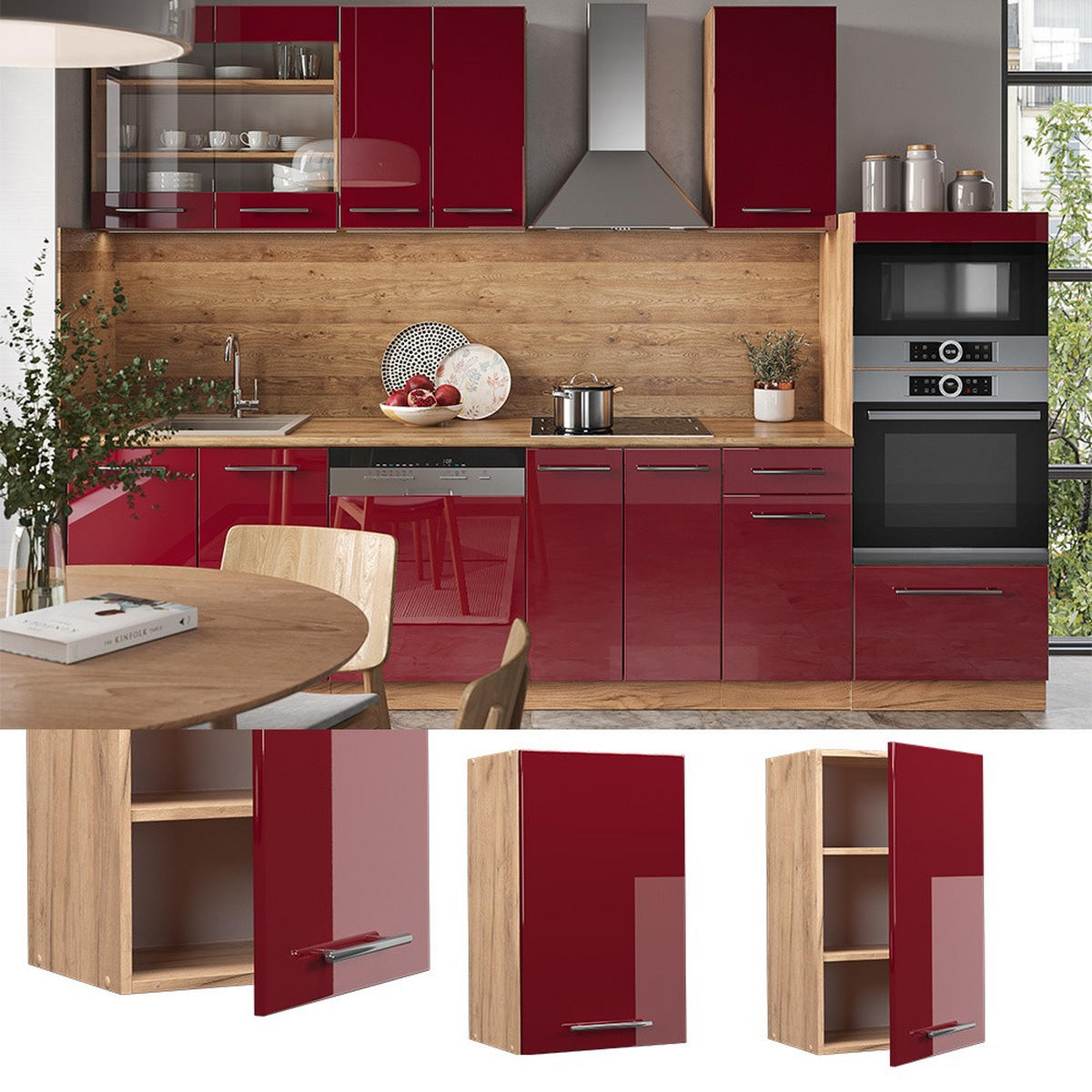 DULAP DE PERETE Fame-Line Bordeaux lucios ridicat 45 cm - stejar miere/bordo, compozit lemnos (45/72/34.1cm) - Vicco
