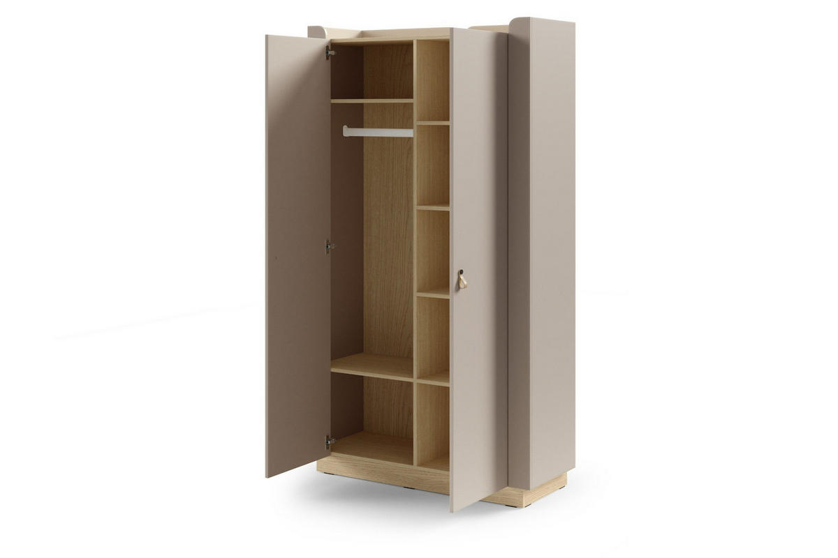 KINDERKLEIDERSCHRANK SOVI 01 110 / 201 / 52 cm in Porcini / Eiche Mavelie - Greige/Eichefarben, Holzwerkstoff (110/201/52cm) - Deine Möbel 24