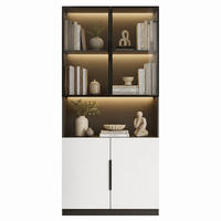 VITRINE aus Spanplatte 80x30x200 cm Weiß/Schwarz mit LED-Beleuchtung und Glastüren - Weiß, Holzwerkstoff (80/200/30cm) - IVMEU