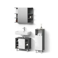 BADMÖBEL-SET Fucino Anthrazit 3 Teile, mit Midischrank - Weiß Hochglanz/Anthrazit, Holzwerkstoff (80/64/21cm) - Livinity®