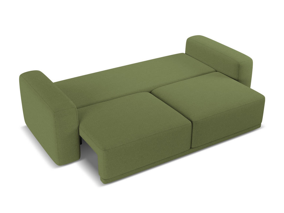 3-SITZER SOFA mit Schlaffunktion Chenille Stoff Grün - Dunkelgrün/Schwarz, Kunststoff/Textil (242/91/100cm) - Makamii