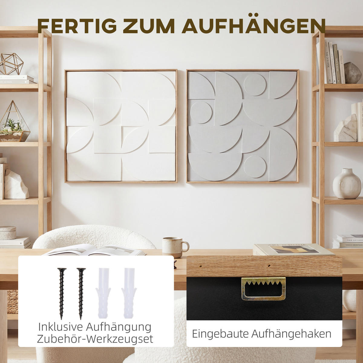 WANDDEKO-SET DE-08862 2-teilig, 3D geometrisch, 80/80 cm Weiß - Weiß, Holzwerkstoff (3.5/80/80cm) - ComfortXL