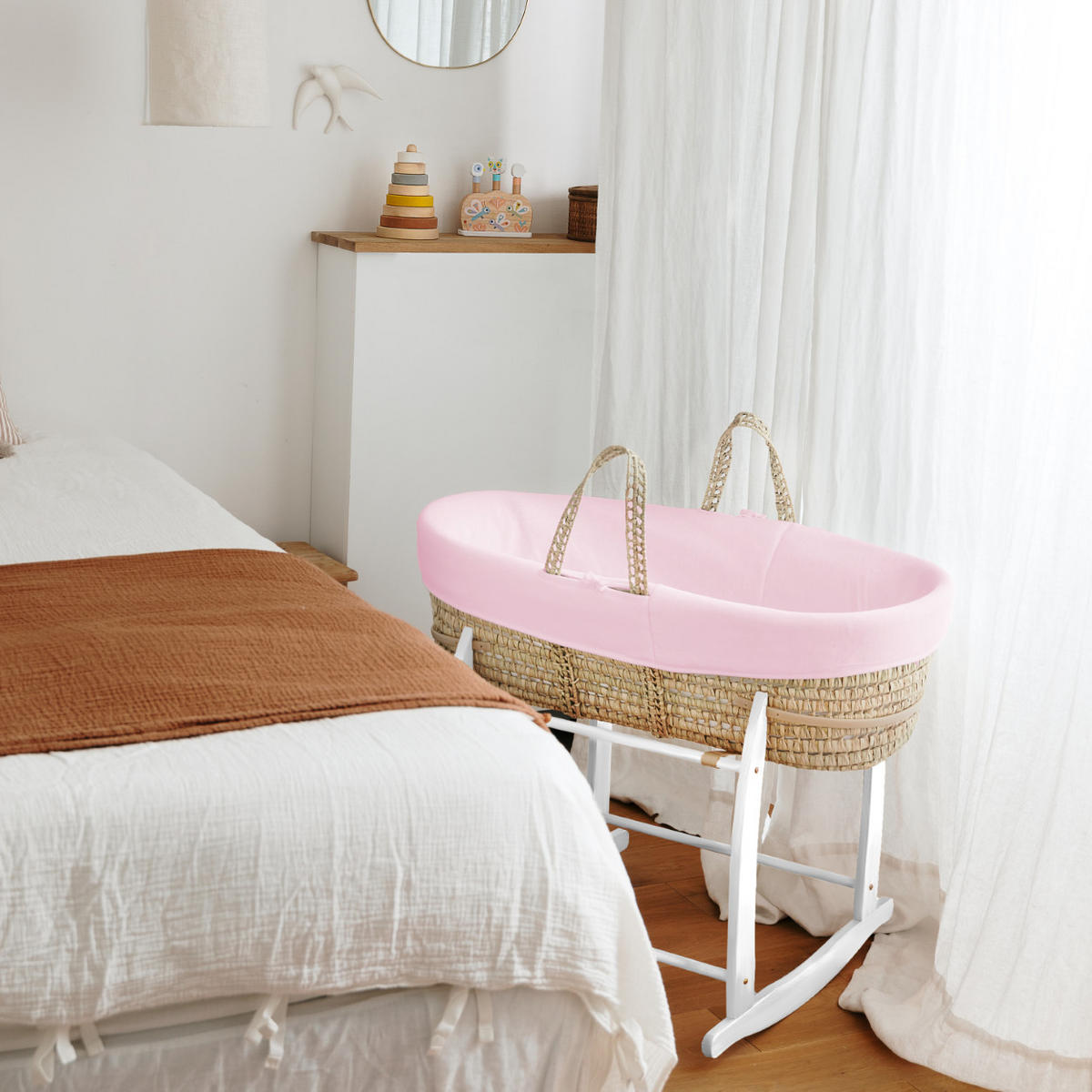 BABYTRAGEKORB Bio-Baumwolle rosa - Hellrosa, Naturmaterialien (29/78cm) - Premiers Moments