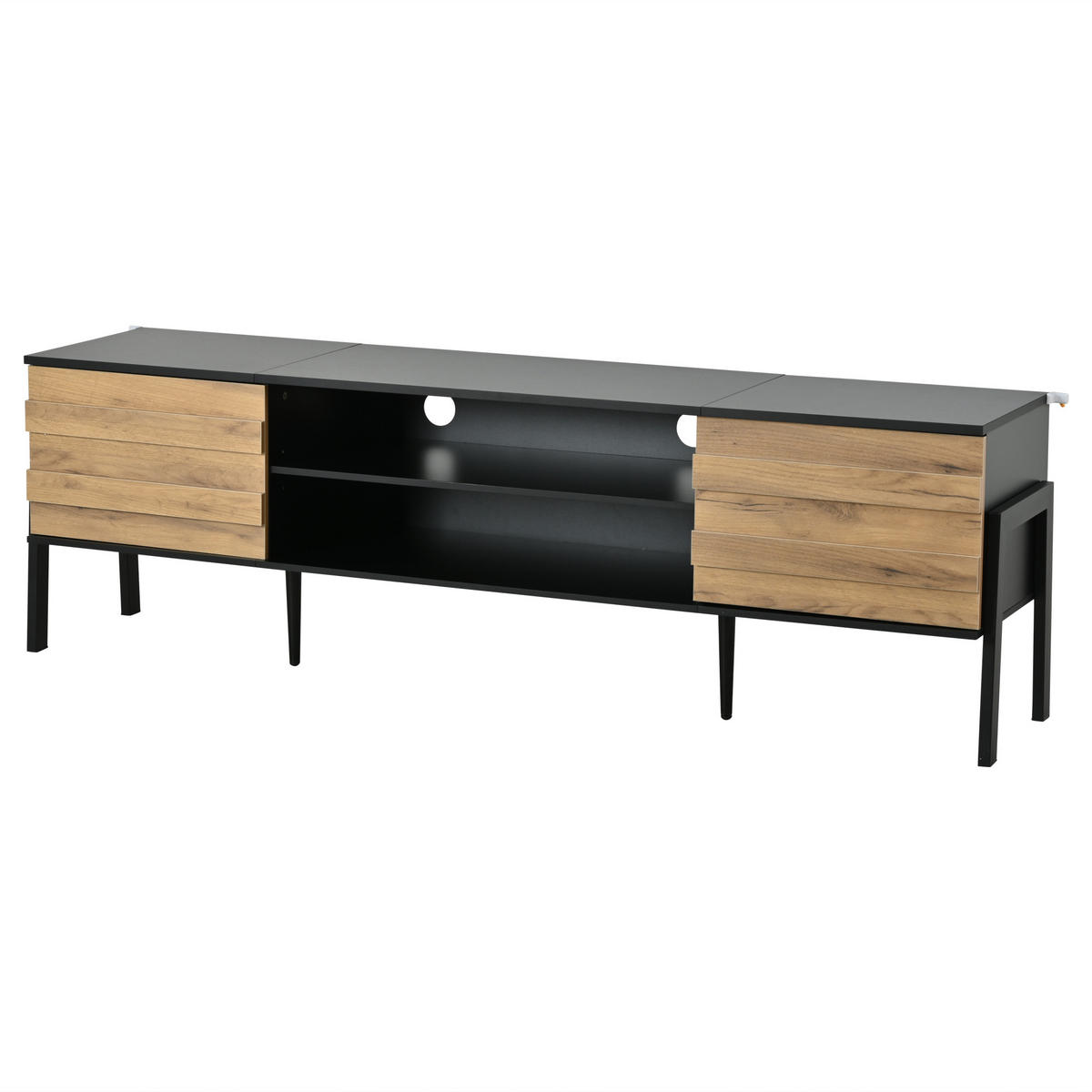 TV-ELEMENT 175/39.5/53 cm Schwarz mit 2 Schränke und Offener Lagerraum - Schwarz, Holz (175/53/39.5cm) - Oxeza