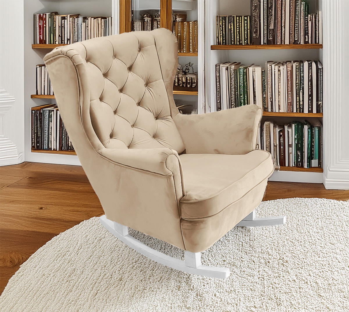 SCHAUKELSESSEL mit gepolstertem Sitz und Armlehnen, 102x81x95 cm, Beige_29803 - Weiß, Holz/Textil (81/102/95cm) - DomoHome