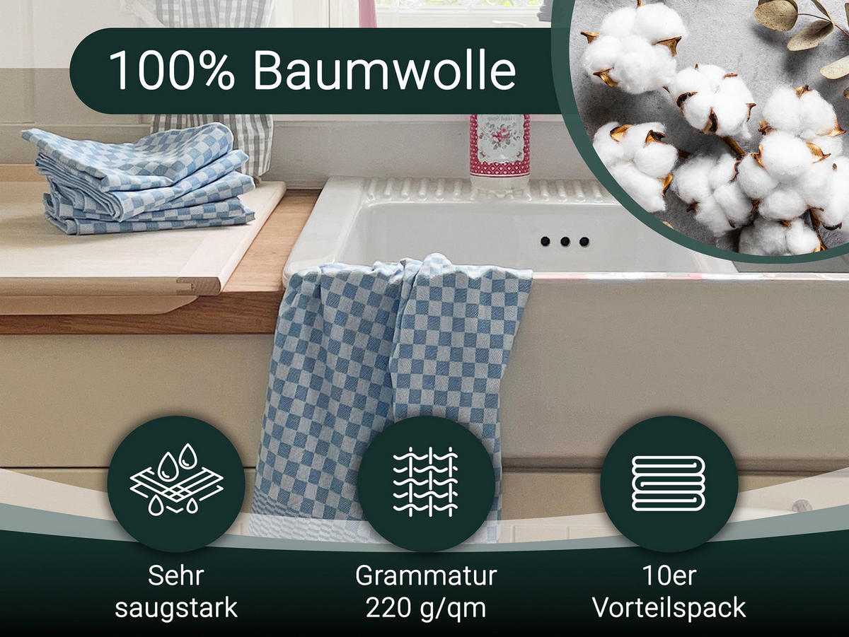 GESCHIRRTÜCHER, 10er-Set, 46x70 cm, 100% Baumwolle, Blau - Blau, Textil (46/70cm) - Zollner