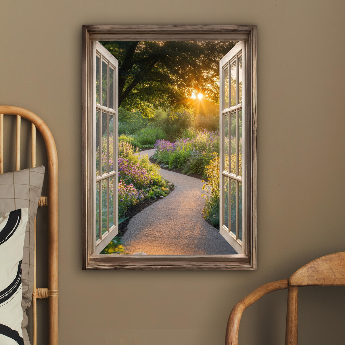 LEINWANDBILD Aussicht - Blumen - Natur - Sonne - Weg 60x80 cm - Hellgelb, Textil (60/80cm) - MuchoWow