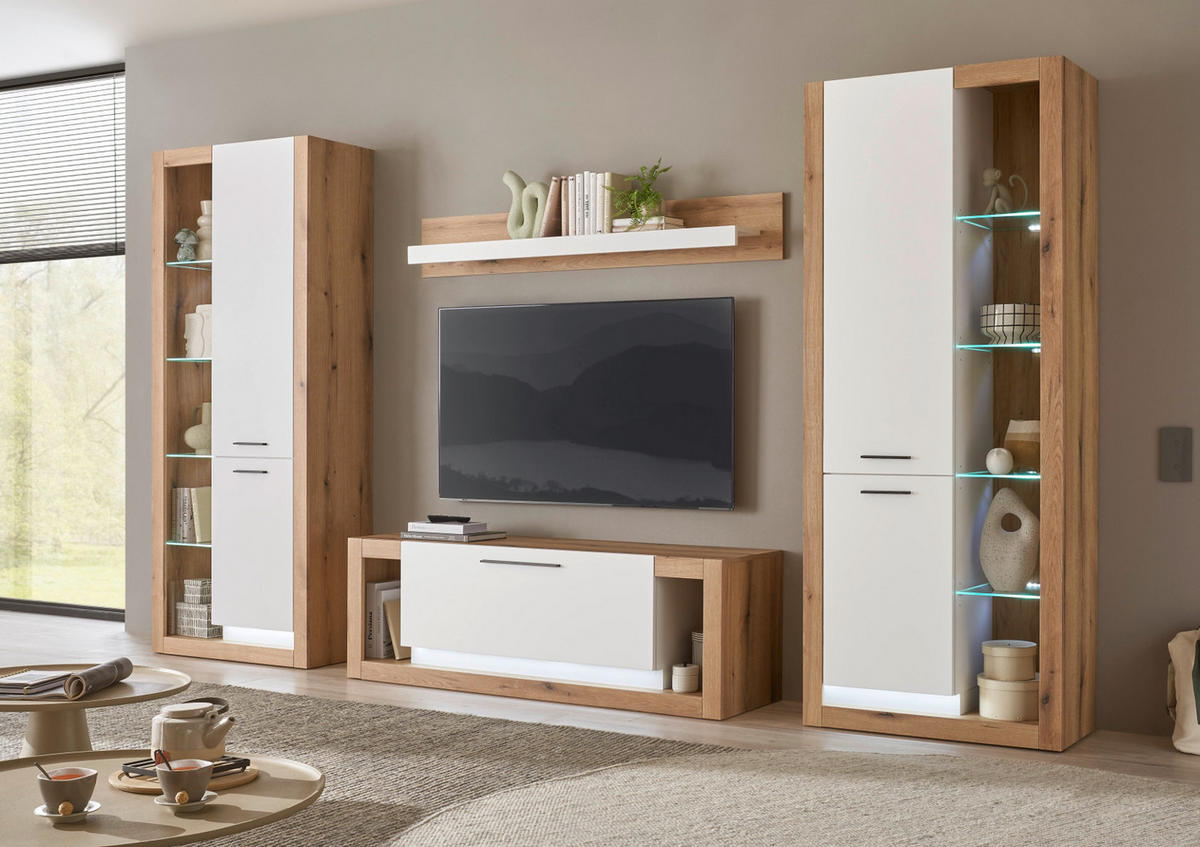 WANDBOARD weiß matt, Evoke Eiche, Wandregal 150 cm - Eichefarben/Weiß, Holzwerkstoff (150/22/20cm) - Furn.Design