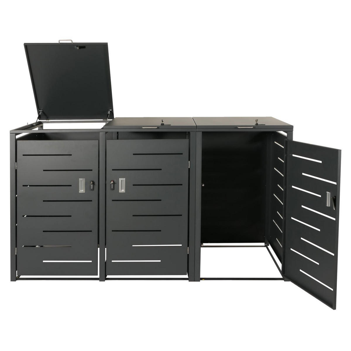 MÜLLTONNENBOX XL 3er-/6er 116x212x98cm erweiterbar Anthrazit Stahl - Anthrazit, Metall (212/116/98cm) - PROREGAL