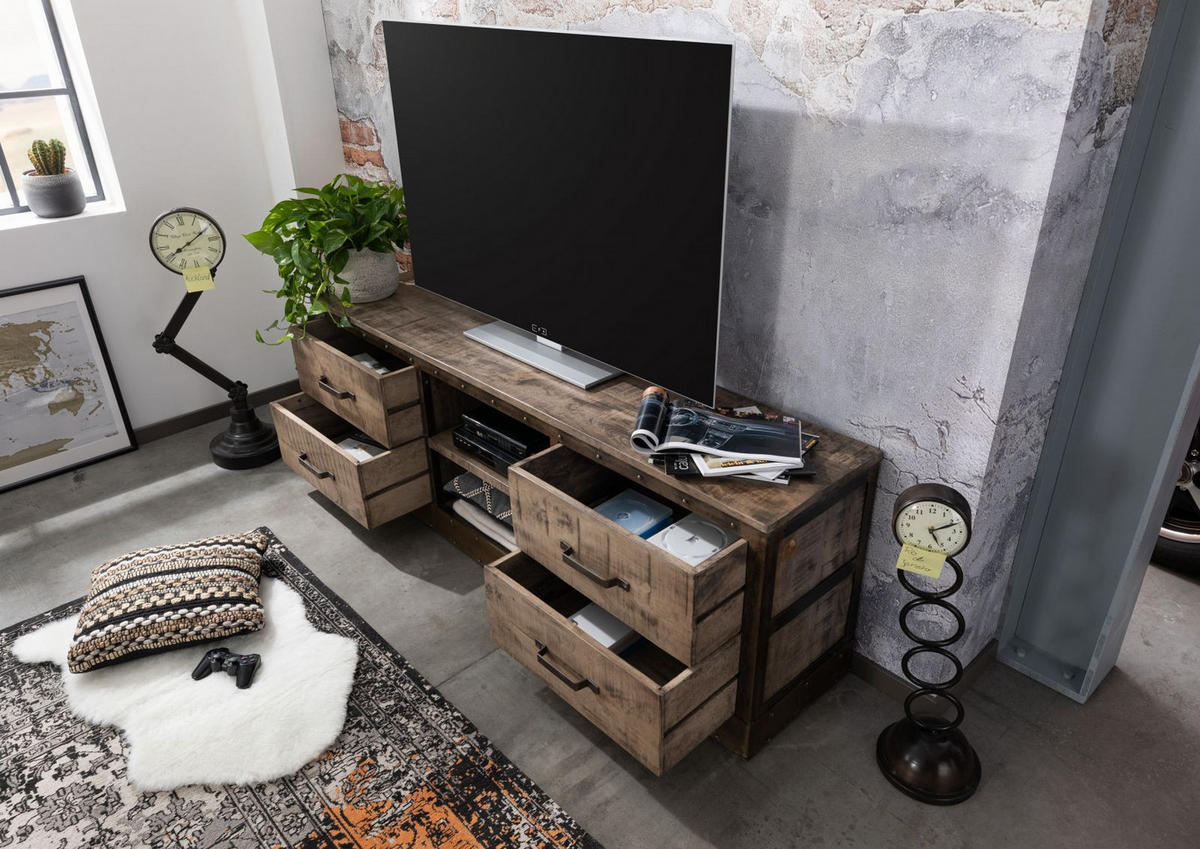 TV-BOARD Mango 180x40x60 braun lackiert HEAVY INDUSTRY #239 - Braun, Holz (180/60/40cm) - Massivmoebel24