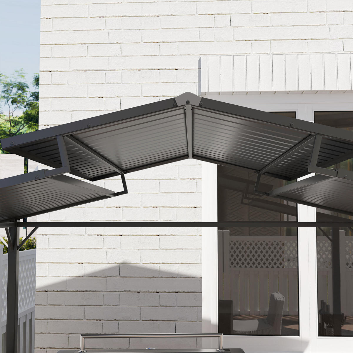 GRILLPAVILLON 250 x 160 x 250 cm wasserdicht Gartenpavillon mit Doppelschichtdach, Seitenregalen Schwarz - Schwarz, Metall (250/250/160cm)