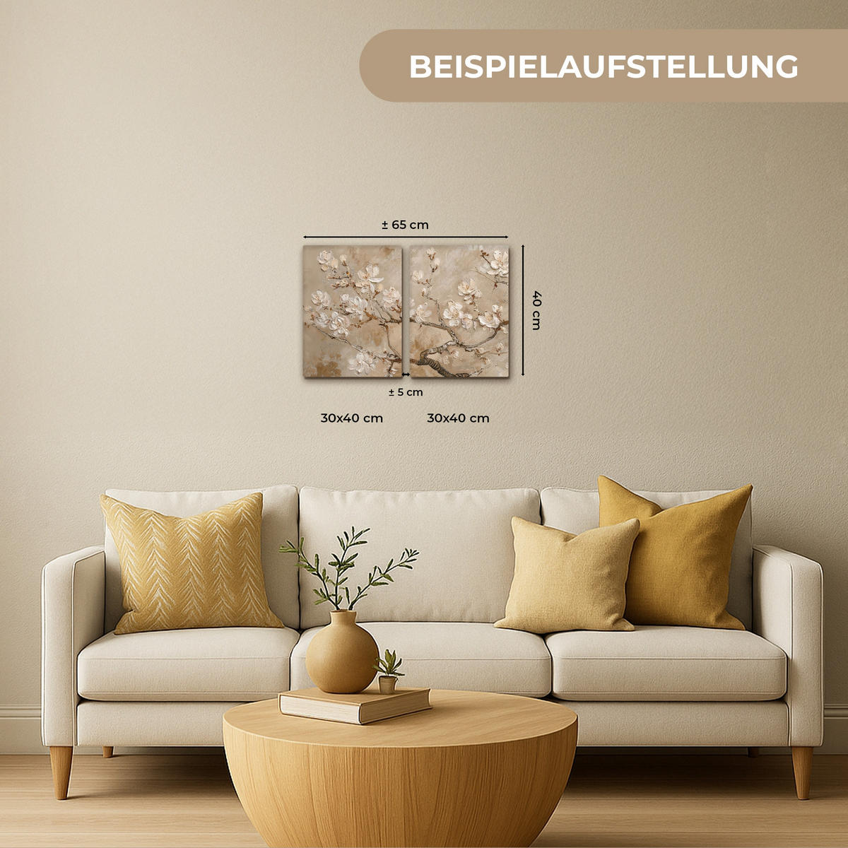 SLIKA NA PLATNU Komplet 2 Kosov 60x40 cm - bež, tekstil (60/40cm) - MuchoWow