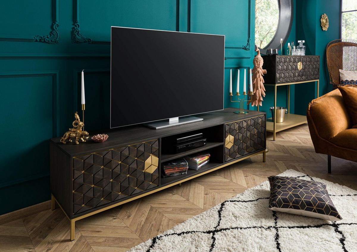 TV-BOARD Mango 190x45x50 grau geölt DIAMOND #105 - Grau, Holz (190/50/45cm) - Massivmoebel24