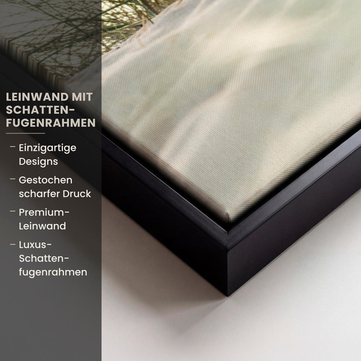 LEINWAND Bilder mit Rahmen - Dünen mit Strandhafer in der Sonne des Nationalparks Schleswig-Holsteinisches Wattenmeer - 100x70 - Creme, Textil (100/70cm) - MuchoWow