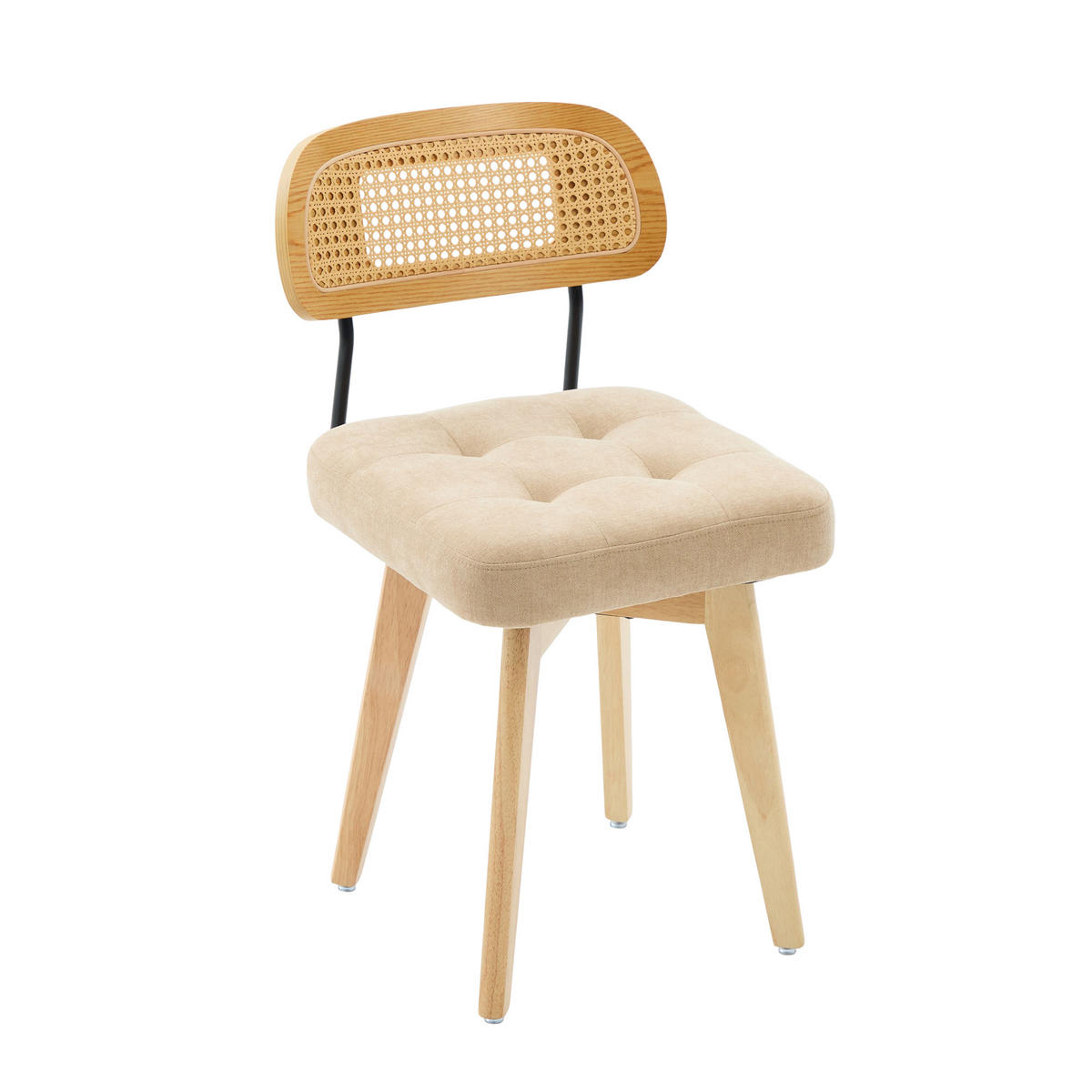 STUHL-SET 2 Stück, 360° drehbar, Rattan-Rückenlehne, DE-42279, Khaki - Sandfarben, Metall (50/77/43cm) - ComfortXL