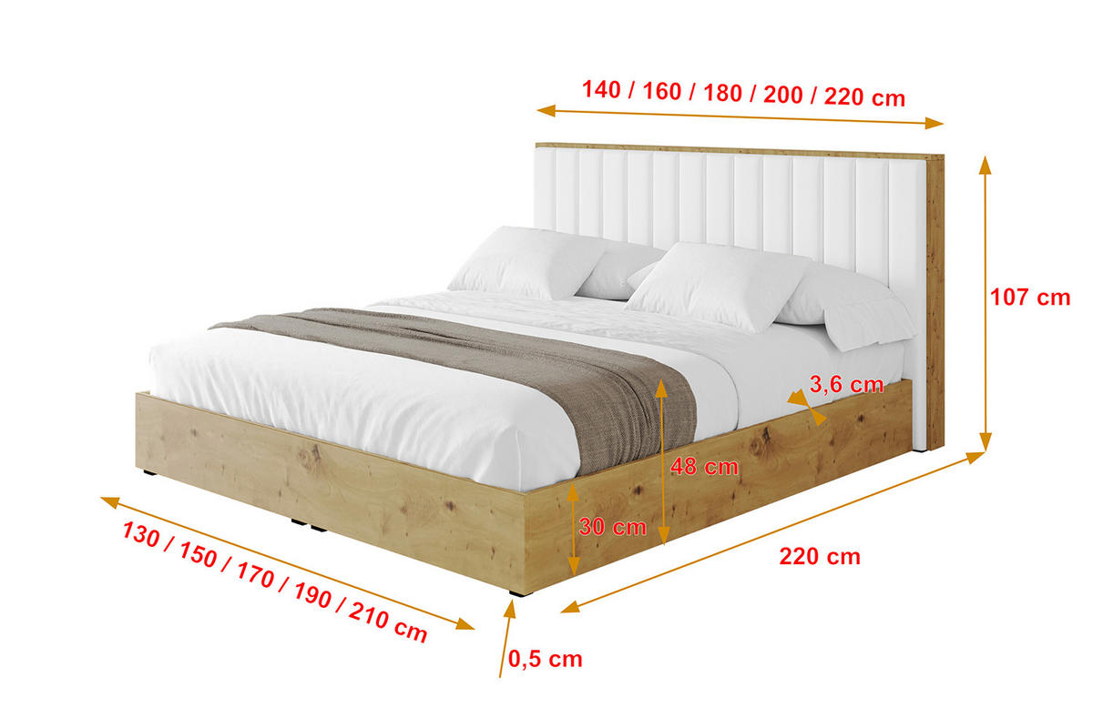 POLSTERBETT mit Bettkasten und Lattenrost, Bett mit Matratze H3/H4 - ENZO4 120x200 Weiß Kunstleder - Weiß Hochglanz, Holzwerkstoff/Textil (120/200cm) - ALTDECOR