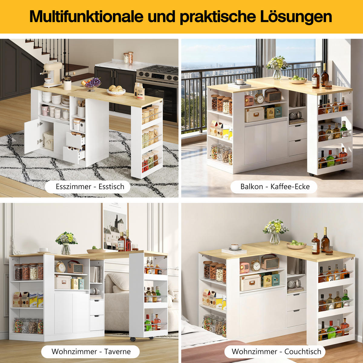 KÜCHENINSEL 115x50x92cm Weiß aus MDF mit drehbarer Ausziehplatte - Weiß, Holzwerkstoff (115/92/50cm) - Modfu