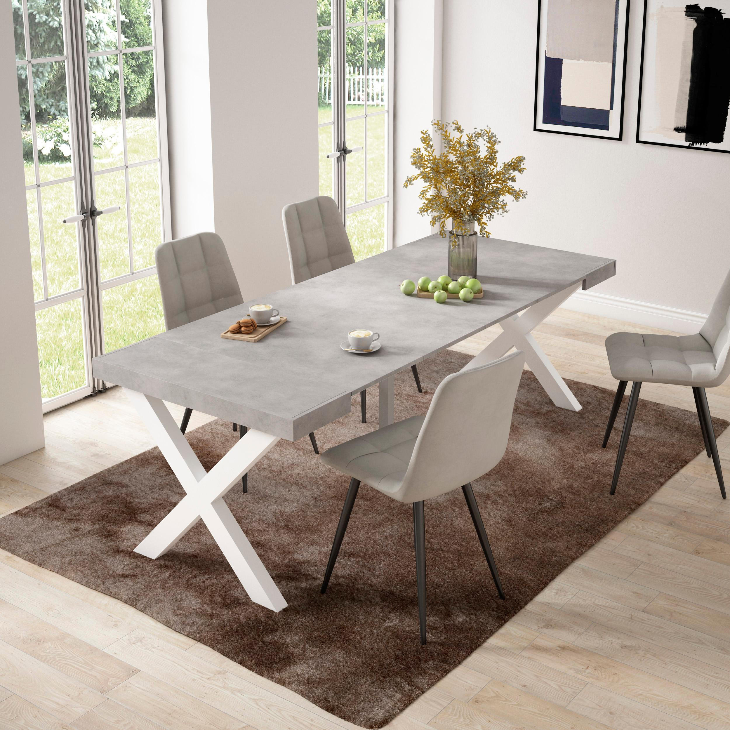 KONSOLENTISCH ausziehbar 58 bis 222cm, für 10 Gäste, zementgrau, 90/58/73cm - Grau, Holzwerkstoff (90/222/73cm) - Skraut Home