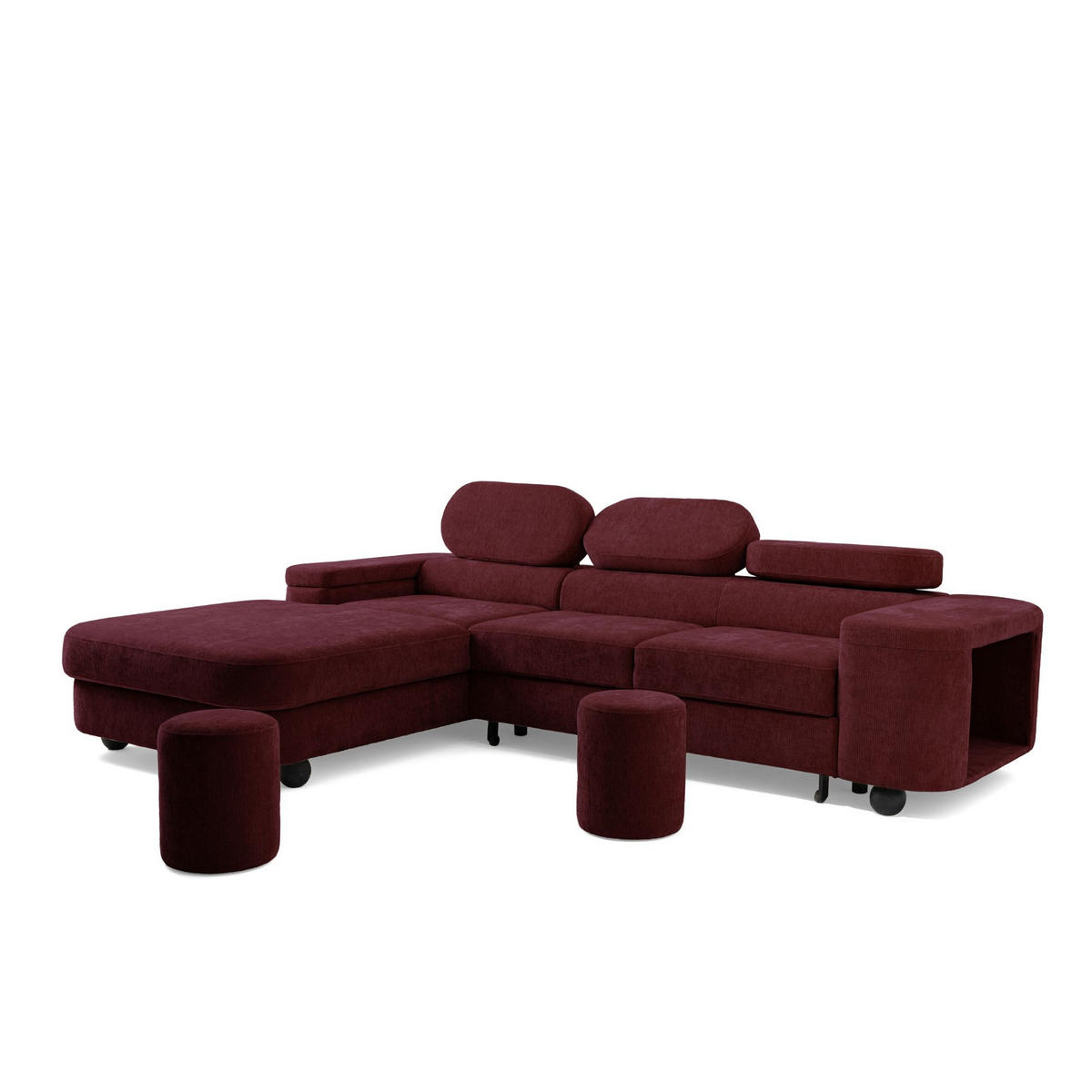 ECKSOFA LOVE L Links mit Schlaffunktion 124x210 Chenille Bordeaux - Bordeaux/Schwarz, Holz/Textil (284/205cm) - Muffo