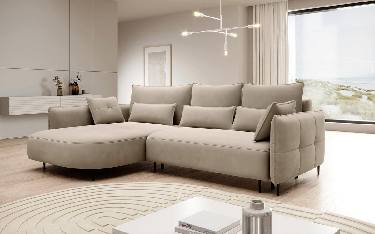 ECKSOFA Oblivio Hellbeige Velours - Beige/Schwarz, Textil/Metall (285/200cm) - Selsey