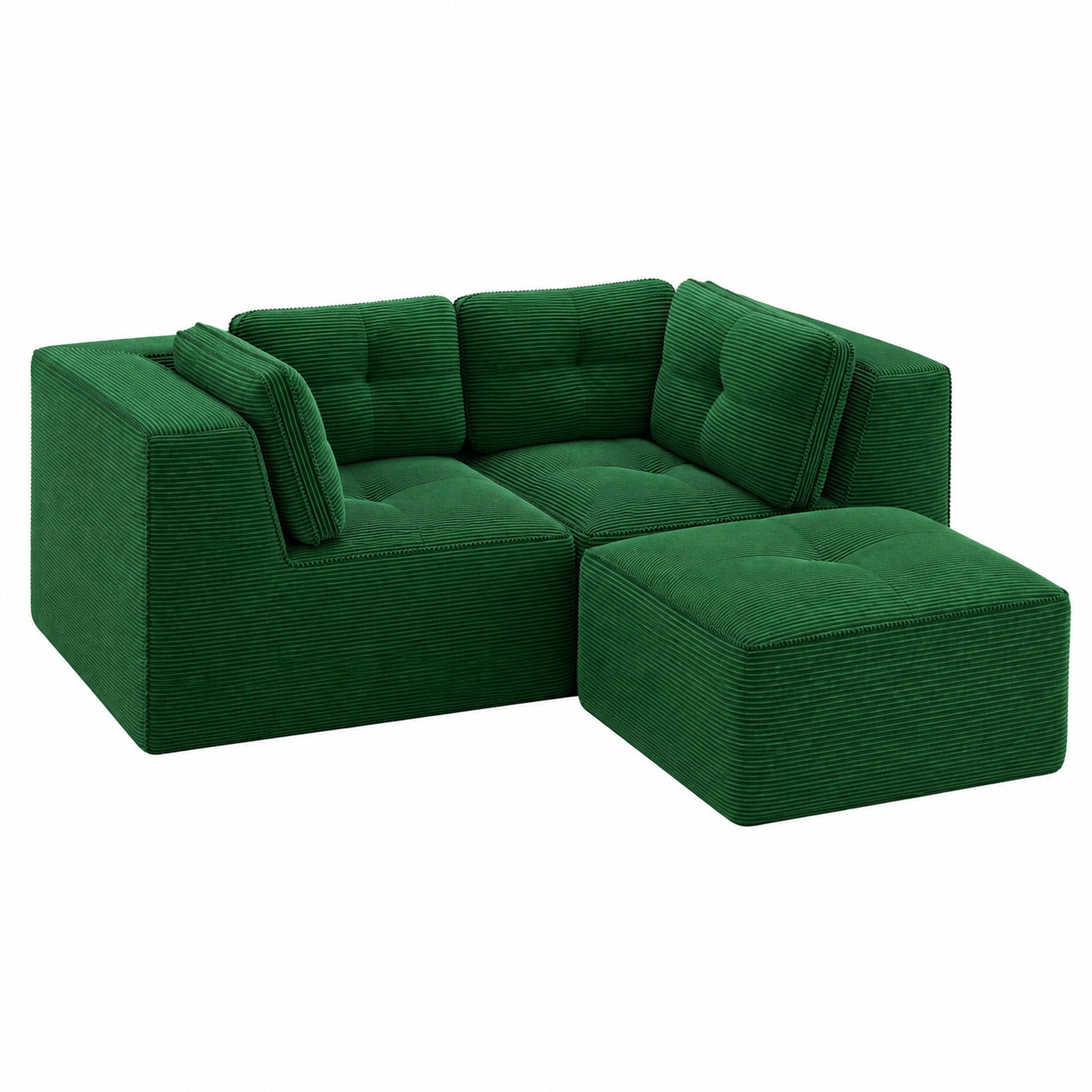 ECKSOFA modularer Zweisitzer Cord Green 2-teilig - Grün, Kunststoff (177/208cm) - Meubliv