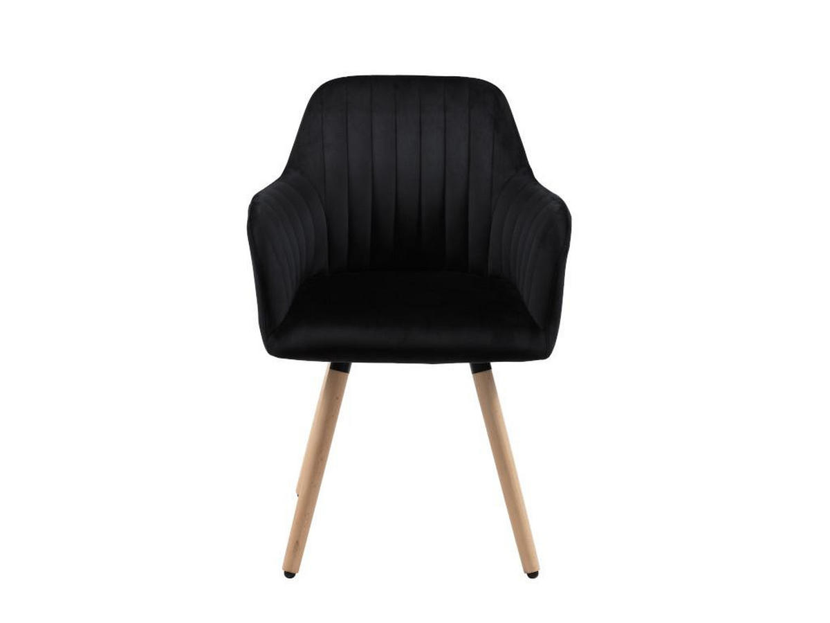 STUHL mit Armlehnen - Samt & Metall in Holzoptik - Schwarz - ELEANA - Schwarz, Textil (58/85/56cm) - Vente-Unique