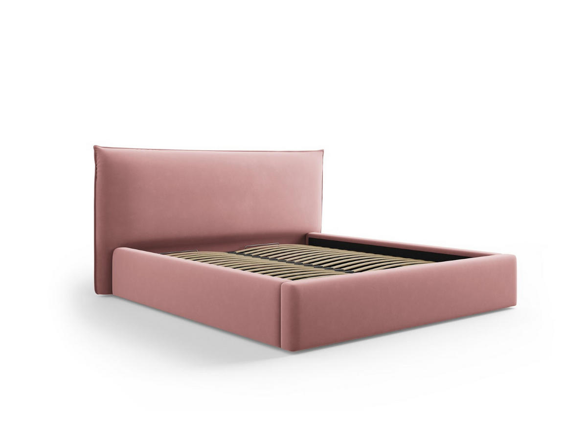 BETT mit Bettkasten und Kopfteil Kaelle aus Samt rosa 160x200cm - Pink, Textil (160/200cm) - Micadoni
