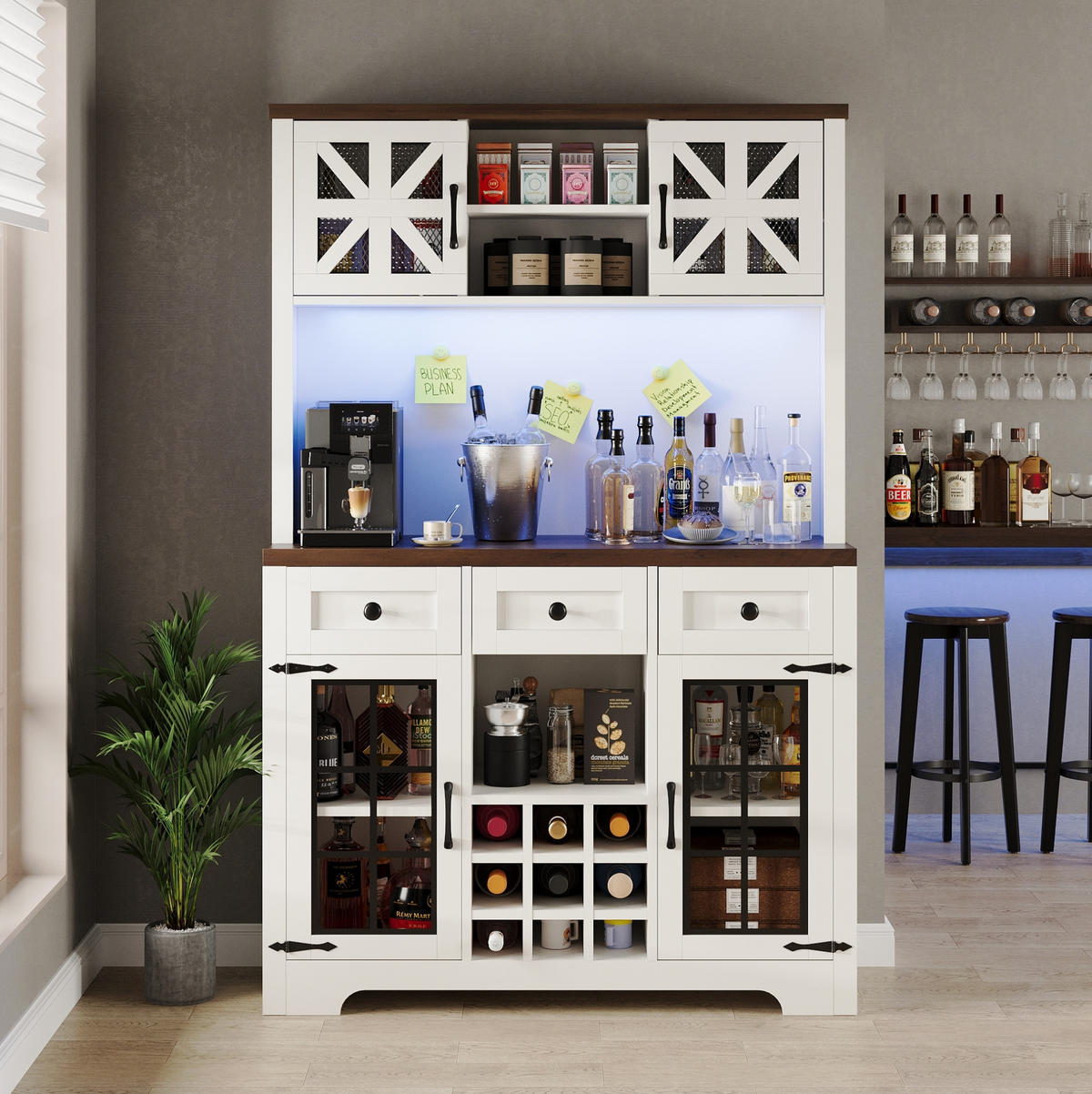 BUFFET 120/180/40 cm Weiß aus MDF und Glas mit LED-Beleuchtung - Weiß, Holzwerkstoff (40/180/120cm) - OKMYHOME
