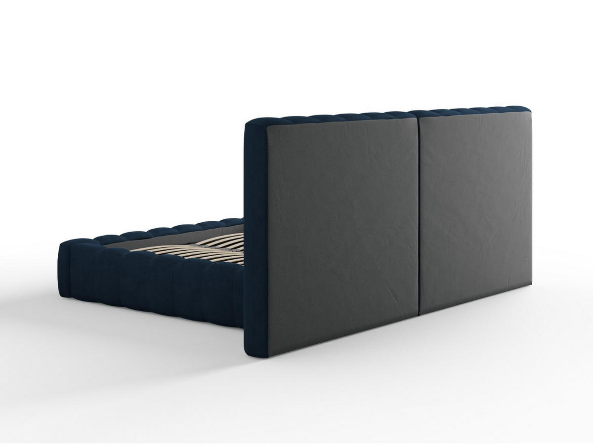 BETT mit Bettkasten und Doppelkopfteil Kelp aus strukturiertem Stoff königsblau 140x200cm - Blau, Textil (140/200cm) - Micadoni