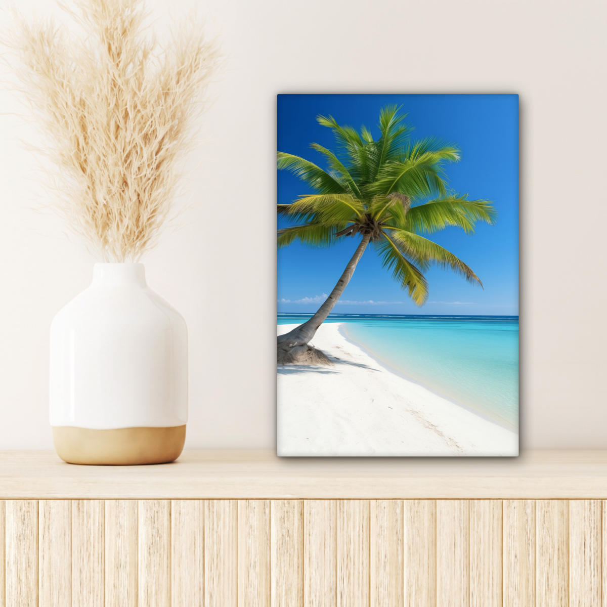 LEINWANDBILD Strand - Palme - Tropisch - Meer 20x30 cm - Grün, Textil (20/30cm) - MuchoWow