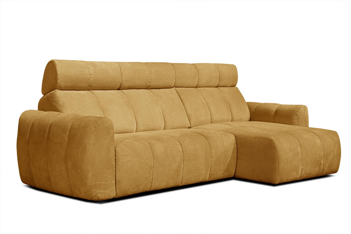 ECKSOFA KIMI 3-Sitzer, ausziehbarer Sitz, verstellbare Kopfstützen, senfgelb - Gelb/Schwarz, Holzwerkstoff/Textil (270/160cm) - Courtois Laville