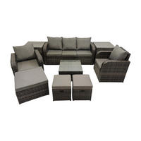GARTENMÖBELGARNITUR mit KISSEN Polyrattan Dunkelgrau 8-Sitzer - Dunkelgrau/Grau, Glas/Kunststoff - Fimous