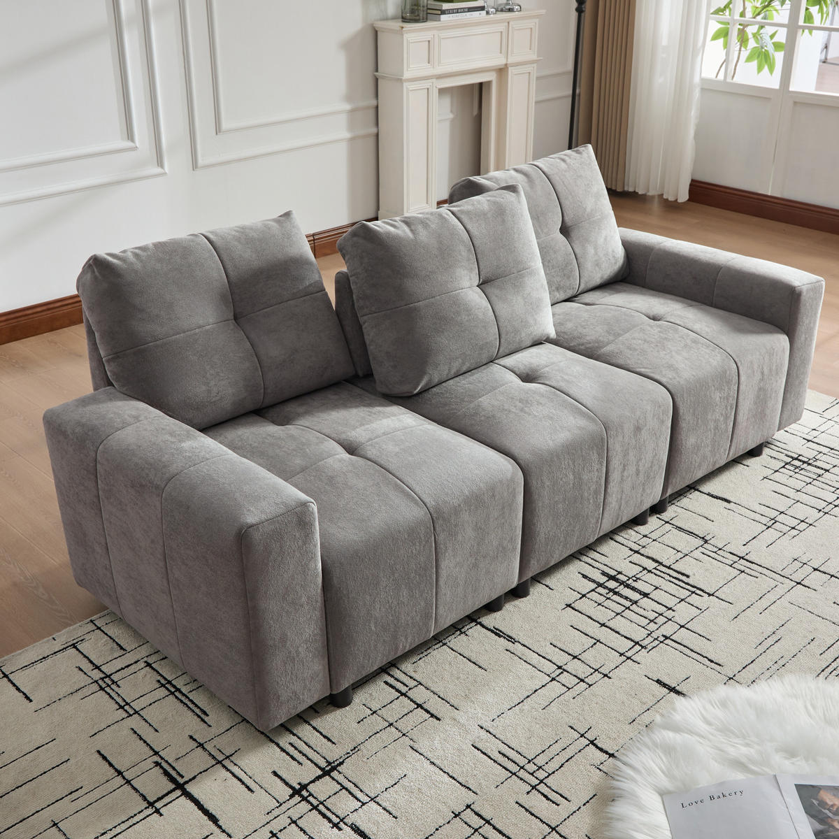ECKSOFA 213/94/84 cm Grau Weiß mit Schlaffunktion - Grau, Textil (213/94cm) - Oxeza