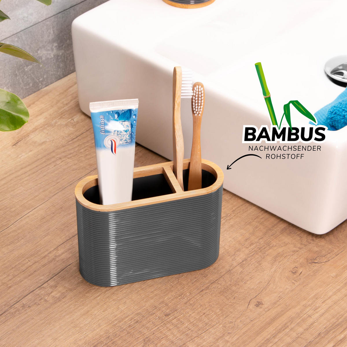 ZAHNBÜRSTENHALTER SEGNO, grau - Grau, Kunststoff (14/9.3/5.5cm) - bremermann