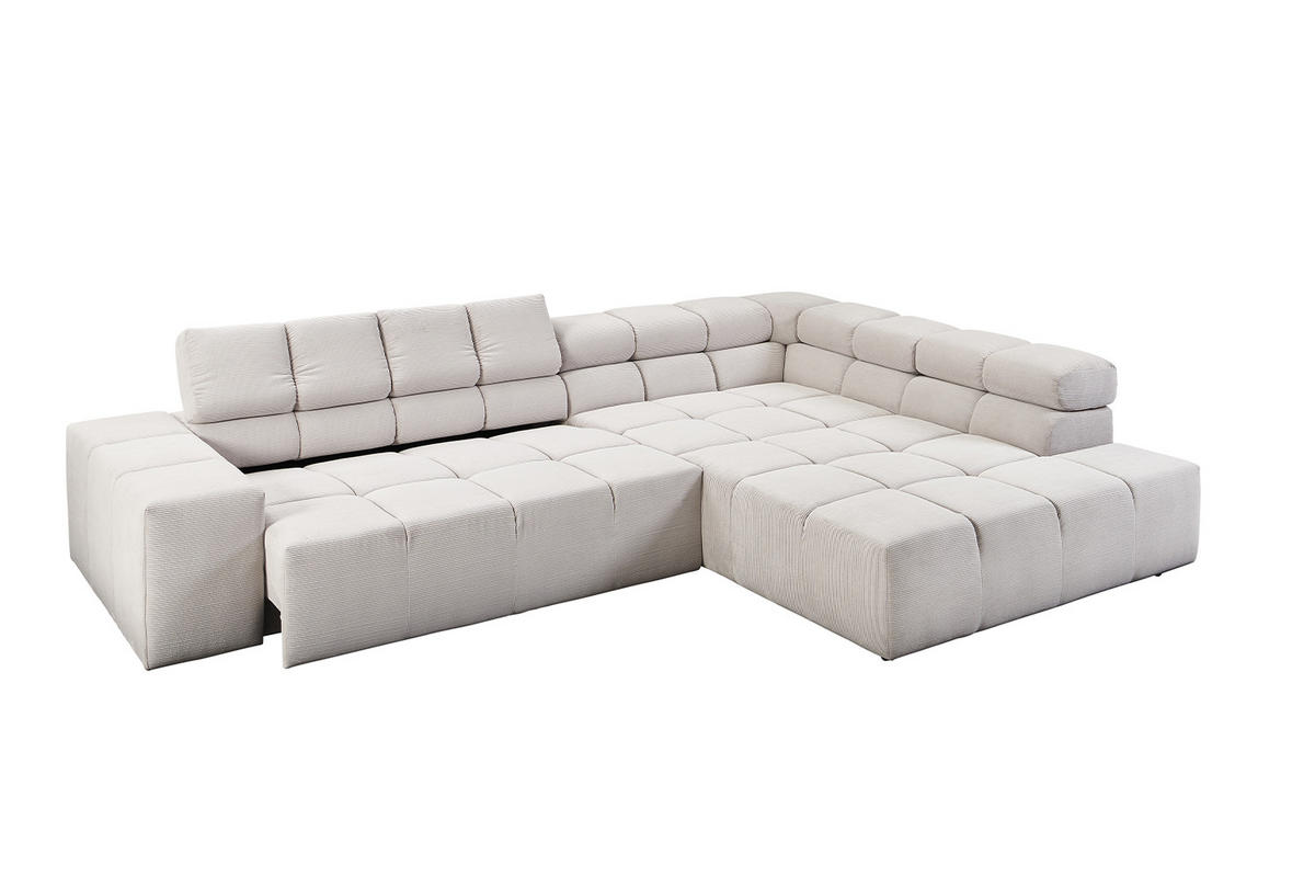 ECKSOFA MIT MOTORISCHEM SITZVORZUG NEVADA Silber Cord - Silberfarben/Schwarz, Kunststoff/Textil (319/215cm) - KAWOLA