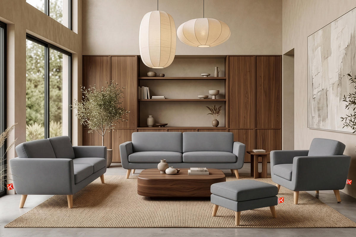 3-SITZER-SOFA TAGIO mit Armlehnen, Grau - Braun/Grau, Buchenholz/Textil (88/80/190cm) - KONSIMO®
