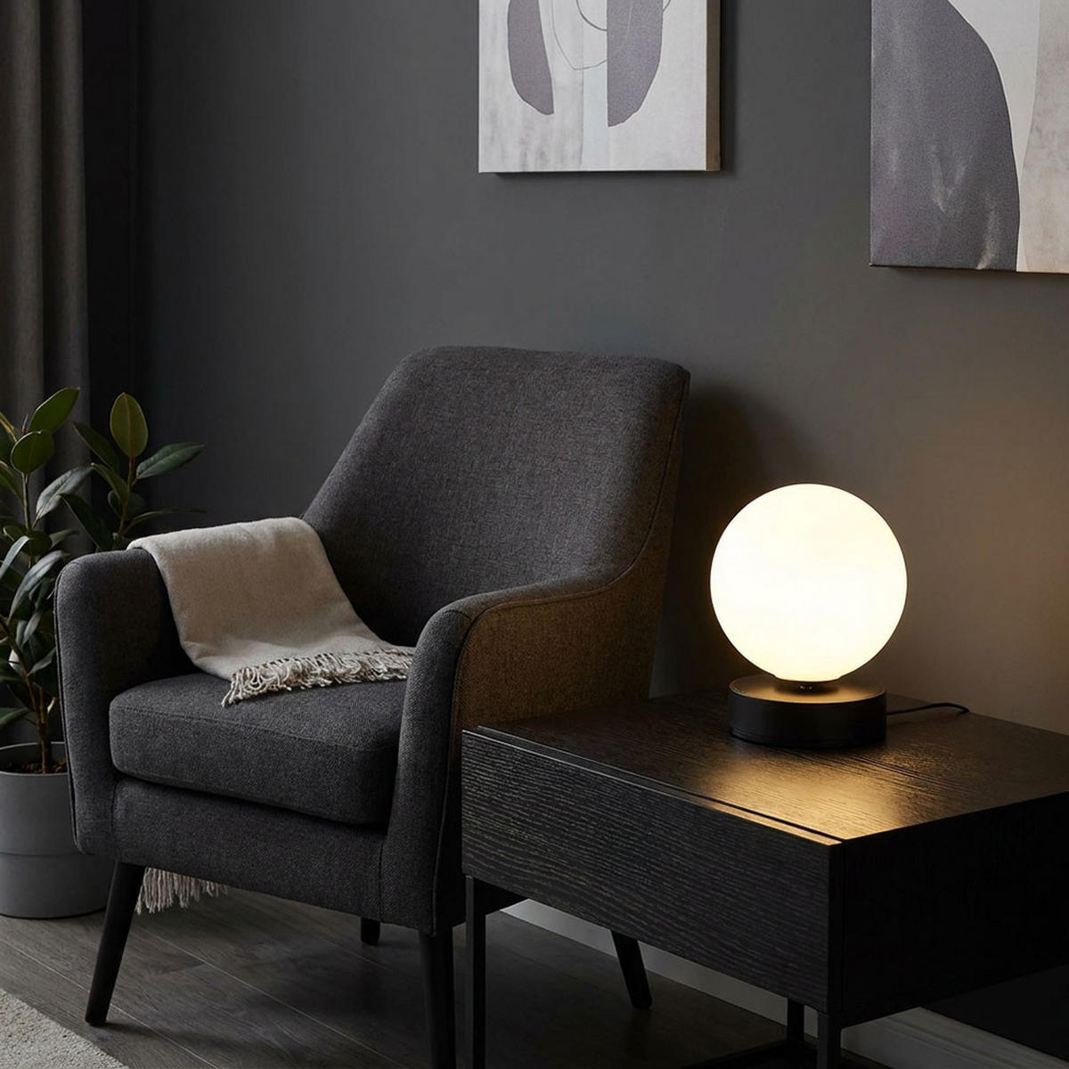 LED TISCHLEUCHTE Edelstahl Schwarz - Schwarz, Metall (12/12/28cm) - Globo Lighting