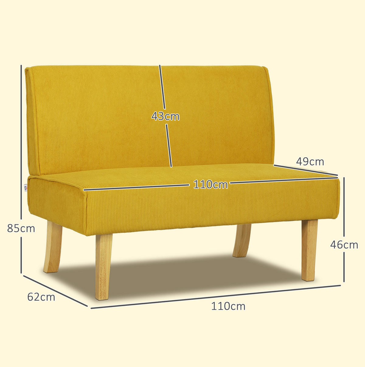 POHOVKA z polyesteru, 110/62/85 cm žlutá, 2sedák - žlutá, textil (62/85/110cm) - BEAOK