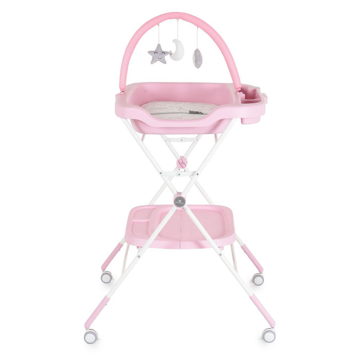 WICKELTISCH Croco klappbar rosa Spielbogen, Räder mit Bremse, 5-fach höhenverstellbar, Sicherheitsgurt - Rosa, Kunststoff (77/126/68cm) - Cangaroo