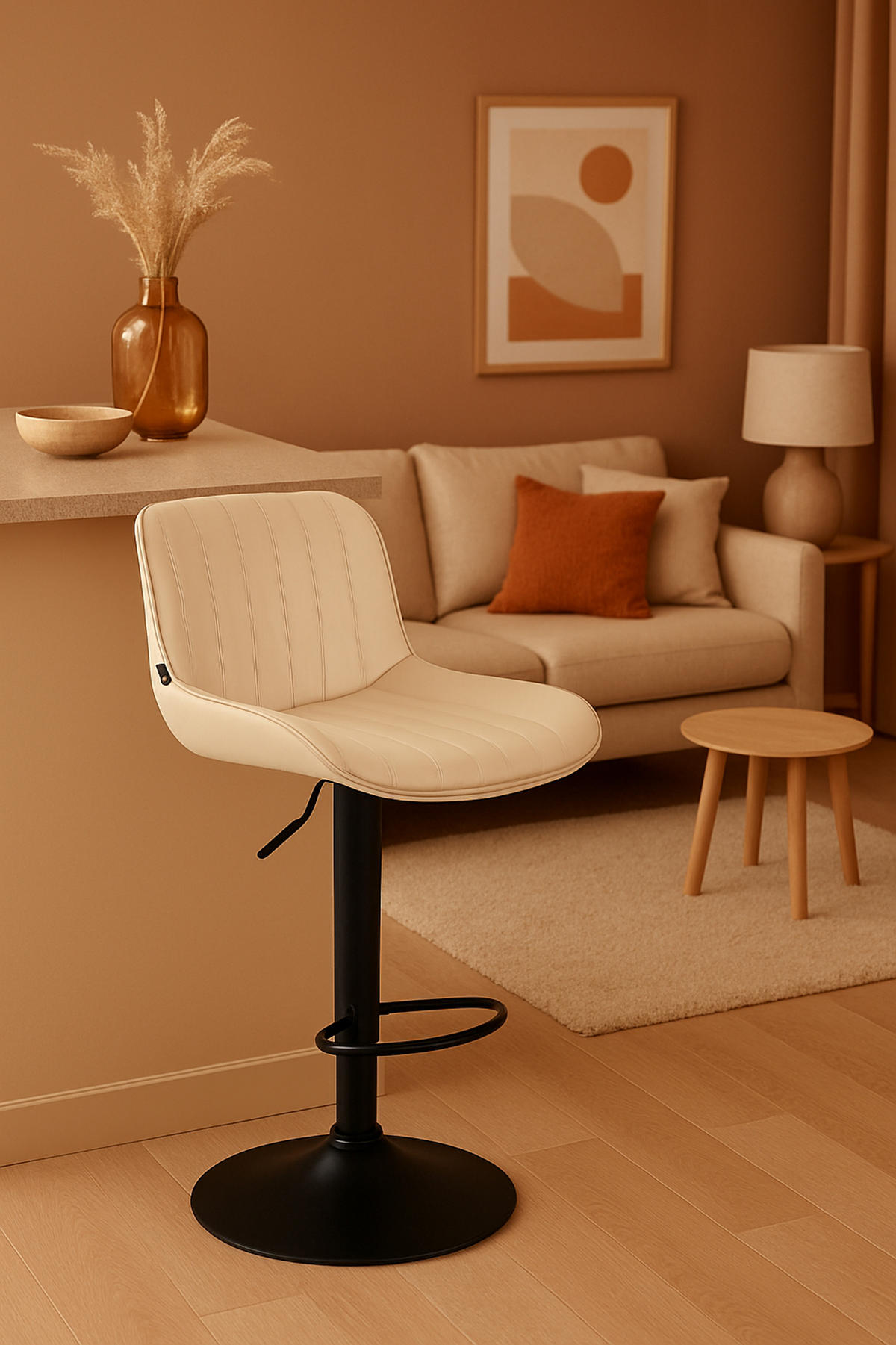 BARHOCKER Lento Gestell schwarz Kunstleder Creme - Schwarz/Naturfarben, Kunststoff/Metall (50/108/50cm) - TPFLiving