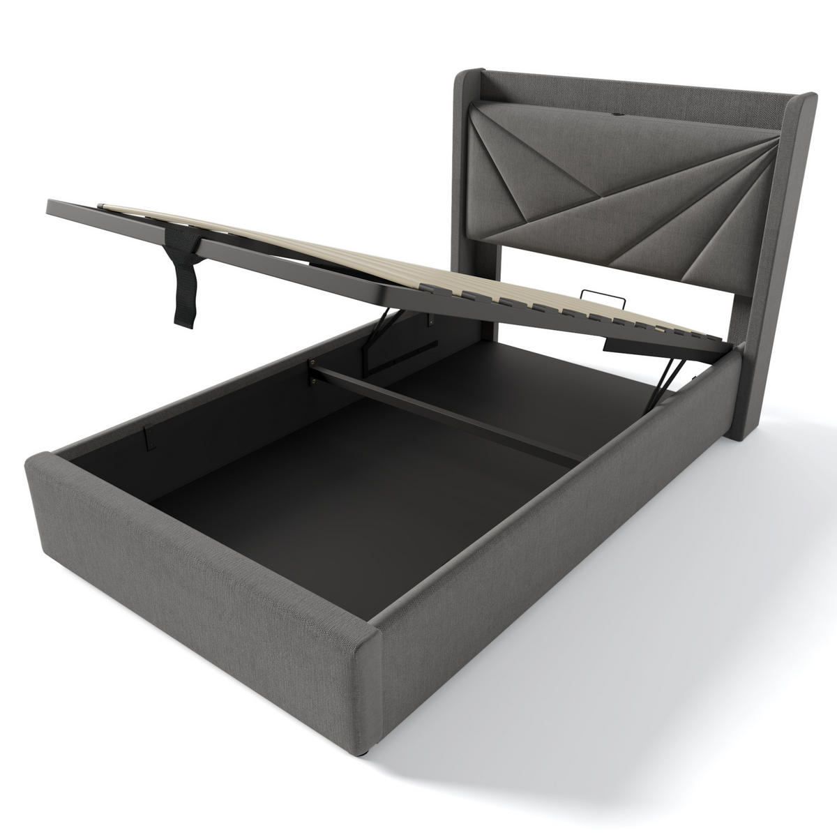 BETT mit Bettkasten und USB/Typ-C 90x200 cm Grau - Grau, Metall (90/200cm) - Meubliv