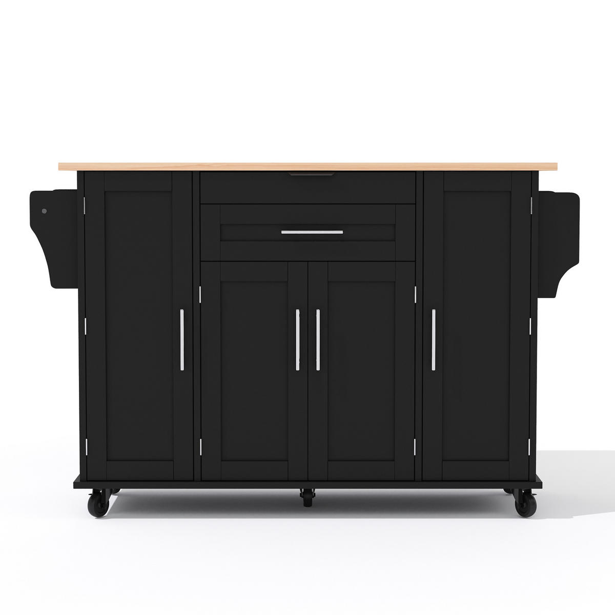 KÜCHENINSEL 136/70/92 cm schwarz/natur aus MDF mit Ausziehplatte - Schwarz, Holzwerkstoff (136/92/70cm) - OKWISH