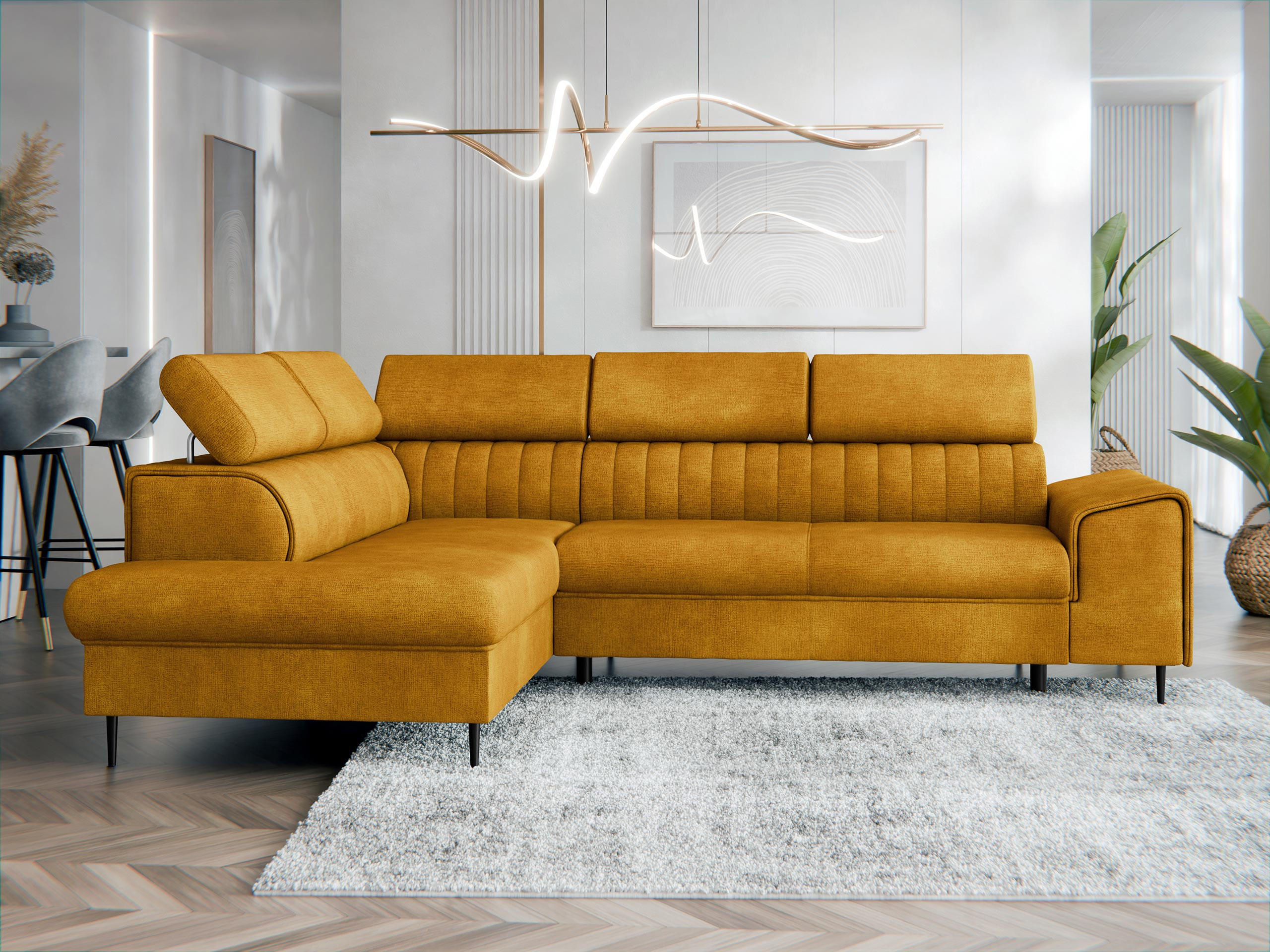ECKSOFA Kadurin, Seite: Links - Gelb/Schwarz, Holz/Kunststoff (276/206cm) - MIRJAN24